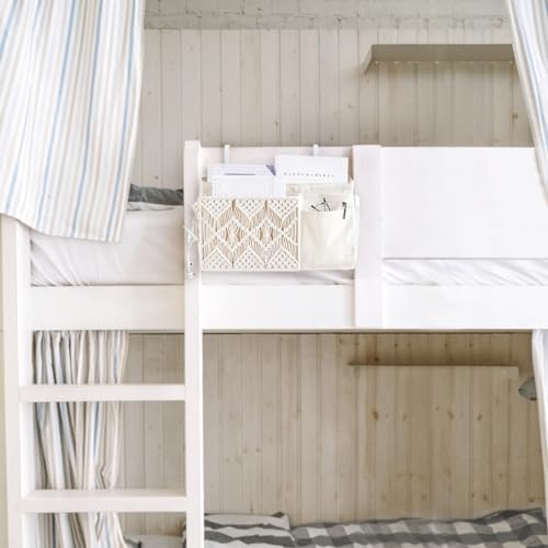 Mkono Bedside Caddy, Macrame Hanging Organizer, 4 Pockets Ivory Metal Hooks - Image 2