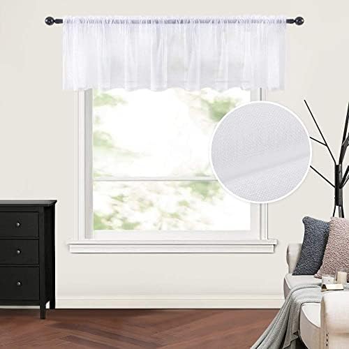 MIULEE Solid White Kitchen Sheer Valance Linen Look Window Curtain, Living Room by MIULEE