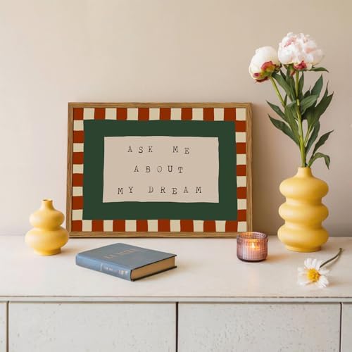 Framed Ask Me About My Dream Wall Art, Retro Red Green Checkered Pictures Wall - Image 4
