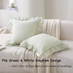 2 Pack Pile Green Gingham Ruffle Throw Pillow Covers 18''x18'' - Image 2