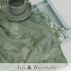 Lecloud Leia Sage Green Sheer Kitchen Curtains 24 Inch Length 2 Pcs, Jacquard - Image 2