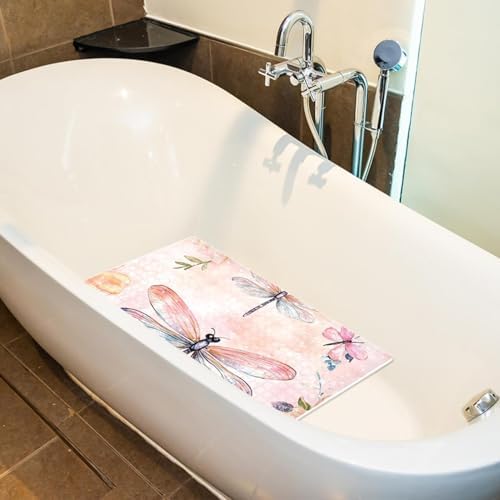 Shower Mat Non Slip, Dragonflies Florals Anti Slip Bath Mat - Image 4