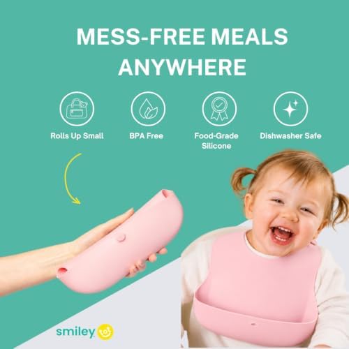 SmileyTot Silicone Baby Bib, Roll-Up Travel Feeding Bib - Image 3