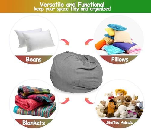 Premium Corduroy Stuffed Animal Storage Bean Bag Chair Cover - Image 4