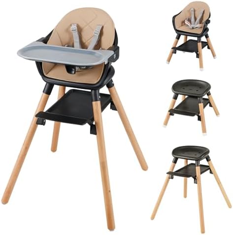 BABY JOY Baby High Chair, 6 in 1 Convertible Wooden High Chair by BABYJOY