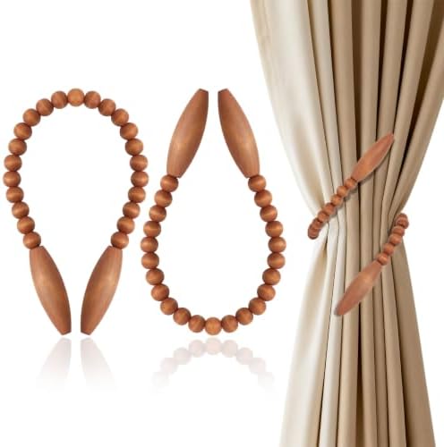 Wood Bead Curtain Tiebacks 2 Pack, Boho Curtain Holdbacks by OCIOLI