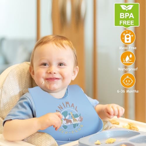 2 Pack Silicone Baby Bibs Adjustable Fit Waterproof Bib - Image 7