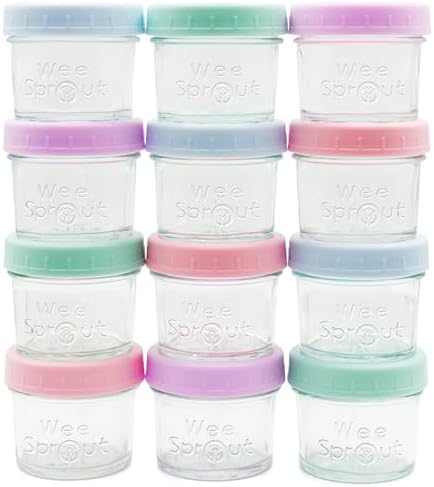 WeeSprout Baby Food Storage Glass Jars w/Lids Pastel Variety, Reusable Small by WeeSprout