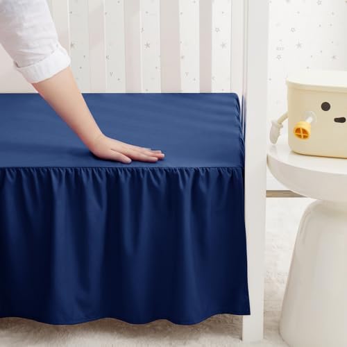SiinvdaBZX Navy Blue Crib Skirt Dust Ruffle, Microfiber Crib Bed Skirt - Image 7