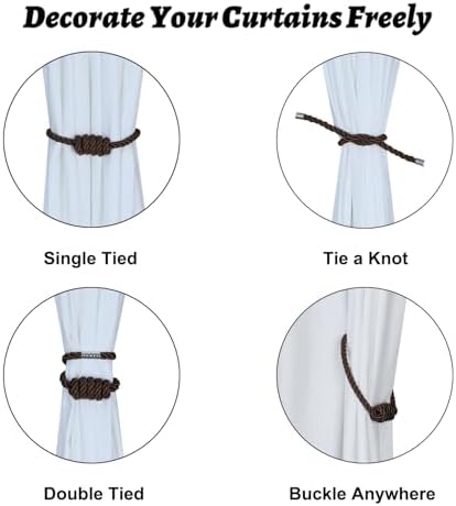 BEL AVENIR Magnetic Curtain Tiebacks 6 Pack Hand-Woven Curtain Ties - Image 3