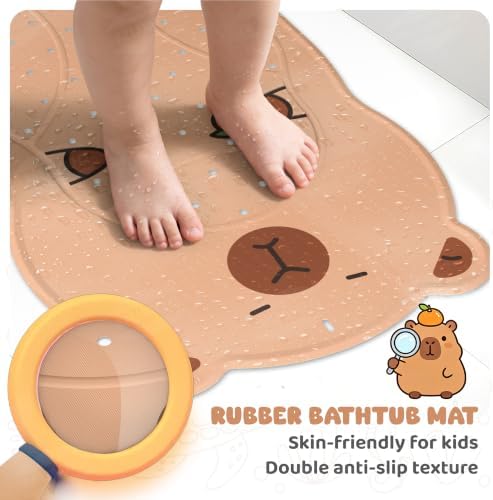 Baby Bath Mat for Kids Toddler 30"x18" Non Slip Bathtub Mat Brown - Image 5