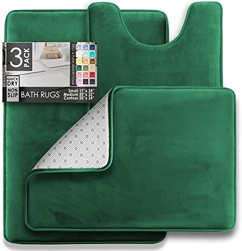 Clara Clark 3 Piece Bathroom Rugs Bath Mat Set, Velvet Memory Foam Bath Mats - Image 2
