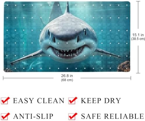 Bathtub Mat Non Slip 26.8x15.1In, 3D Shark Bath Mat - Image 4