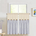 ASPMIZ Cotton Linen Farmhouse Kitchen Curtains, Boho Rustic Button Tier by ASPMIZ