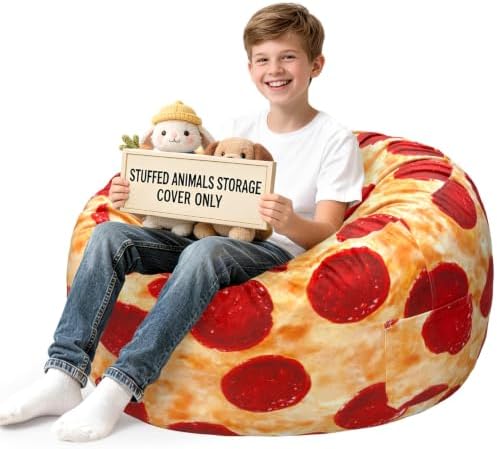 Lukeight Pizza Stuffed Animal Storage Bean Bag Chair Cover by Lukeight