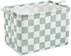 Ohocut Sage Green Checkered Canvas Basket, Rectangular Organizing Decorative by Ohocut