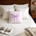 Lavender Bow Decorative Throw Pillow 18x18 Inch – Cute Blush Pink Striped - Image 5