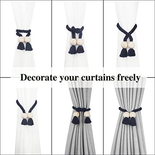 4 Pack Magnetic Curtain Tiebacks Cotton Hand Woven Tie Back Decorative Rope - Image 5