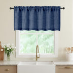 Navy Blue Valances for Windows, Light Filtering Faux Linen Textured Small Short by WelvetBLK