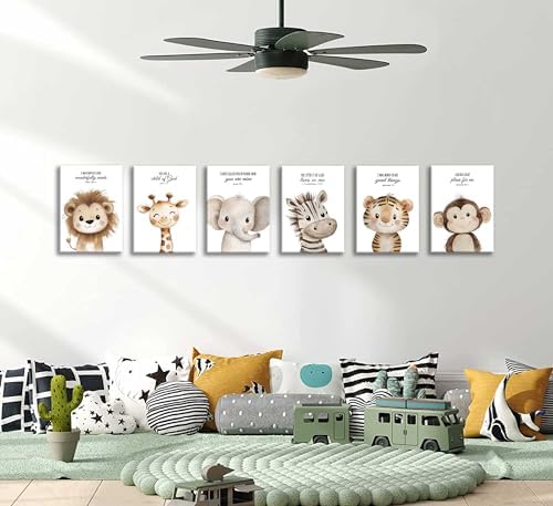 6Pcs Nursery Bible Verse Animal Canvas Wall Art Cute Woodland Animals Christian - Image 5