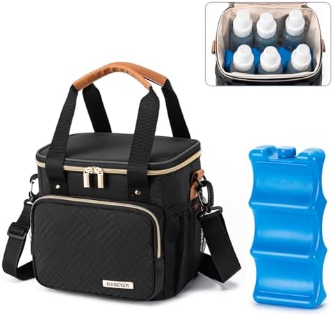 Breastmilk Cooler Bag with Ice Pack Fits 6 Baby Bottles up to 9 Ounce, Breast by BABEYER