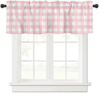Christmas Valance Curtains for Kitchen Windows Rustic Pink White Buffalo Check by VandarllinHomeKitchenDecor