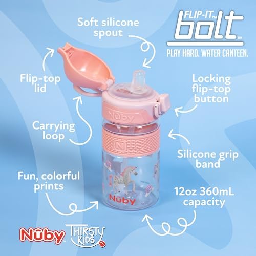 Nuby Thirsty Kids Flip-it Bolt Toddler Cup, 12 Ounces - Image 2