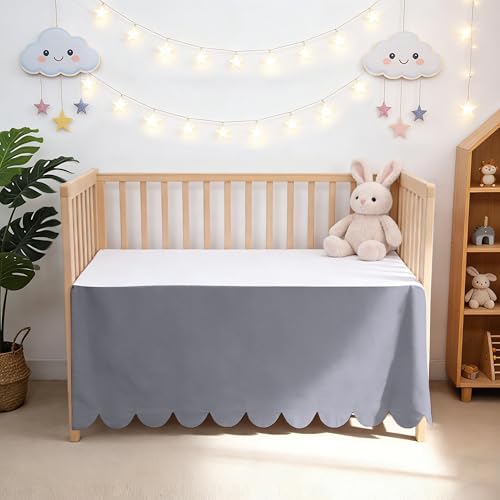 Shunjie.Home Scallop Edge Crib Skirt Dark Grey, 100% Egyptian Cotton 400 Thread - Image 7