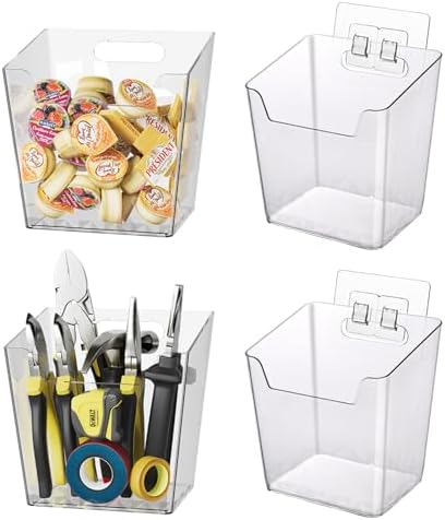 Clear Adhesive Wall Storage Bins, 4 Pack Cabinet Door Organizer Cups by LIGHTDUST