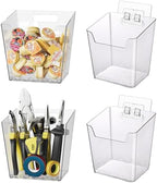 Clear Adhesive Wall Storage Bins, 4 Pack Cabinet Door Organizer Cups by LIGHTDUST