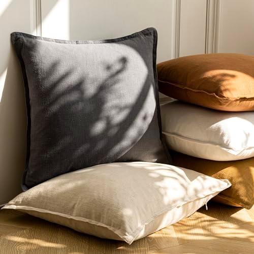 Foindtower Linen Solid Decorative Throw Pillow Covers 18x18 Inch Grey - Image 6
