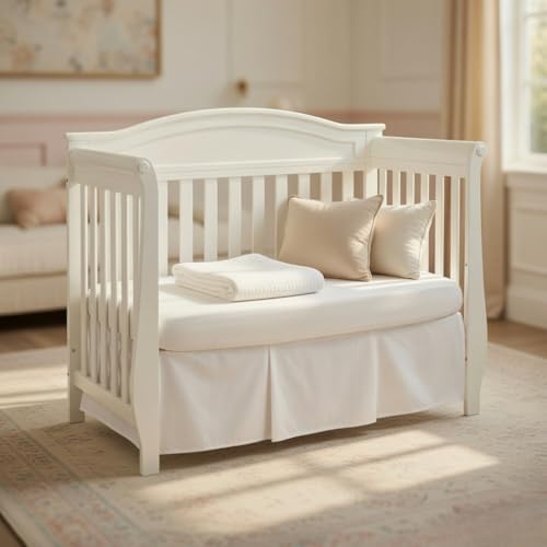 EVERYDAY KIDS White Pleated Crib Skirt; 100% Natural Cotton Nursery Crib by EVERYDAYKIDS