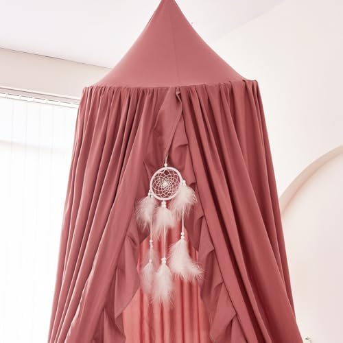 Mengersi Bed Canopy for Girls, Ruffled Canopy Bed Curtains Canopy for Girls Room - Image 4