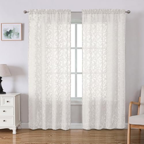 Lecloud Leia Ivory Sheer Curtains 72 Inches Long 2 Panels, Jacquard Texture by Lecloud