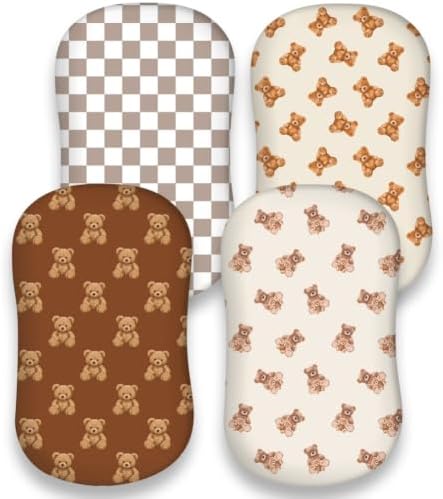 4 Pack Bear Baby Sheets Neutral Unisex Fitted Checked Nursery Baby Sheet Set - Image 7