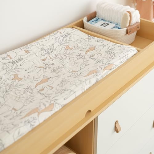 Crane Baby Woodland Quilted Changing Pad Cover, Animal Fox Print, Cotton Sateen - Image 3