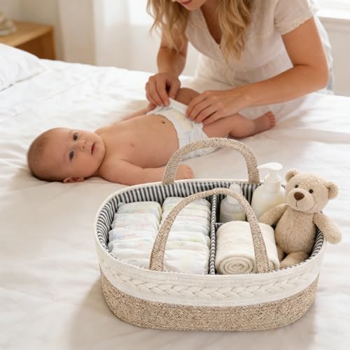 Diaper Caddy Organizer, Cotton Rope Baby Basket - Image 2