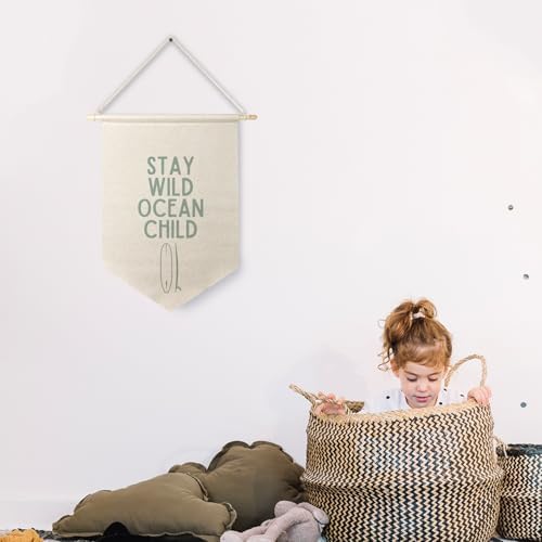 Qpenm Ocean Nursery Decor, Stay Wild Ocean Child Wall Hanging Canvas Banner - Image 3