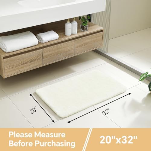 Polyester Bathroom Rug 20"x32" Cream, Non-Slip Soft Shaggy Bath Mat - Image 2