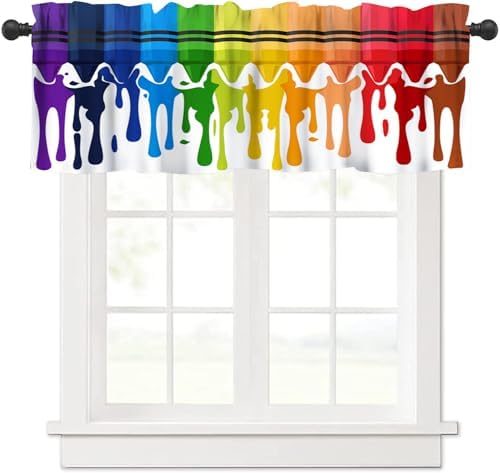 Colour Pigment Valance Curtain for Kids Room Cartoon Rainbow Toddler Abstract by AAVEUP