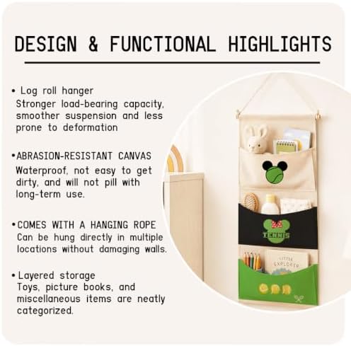 3-Pocket Hanging Wall Organizer, Tennis Theme Over Door Storage - Image 7