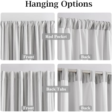 ZJDECOR Black White Striped Modern Full Blackout Curtain Panels - Image 3