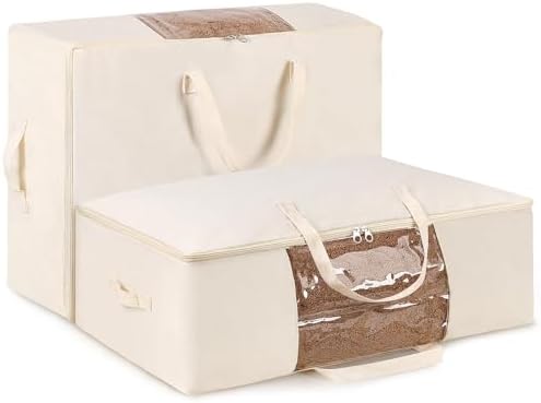 Blanket Storage Bags 70L Canvas Closet Organizers Clothes Container 2 Pack by YGEOMER
