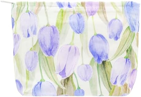 Flat Makeup Bag for Women, Zipper Cosmetic Pouch for Purse, Tulip Purple by PAZIMIIK