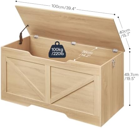 HOOBRO Storage Bench, 39.4” Retro Wooden Storage Chest - Image 3