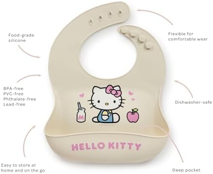 JuJuBe x Hello Kitty Baby Bib, Soft Silicone, Cherry Blossoms, Adjustable Fit - Image 4