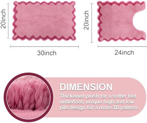 ORTIGIA Cute Scalloped Bathroom Rugs Set, Candy Pink Plush Microfiber Scallop - Image 2