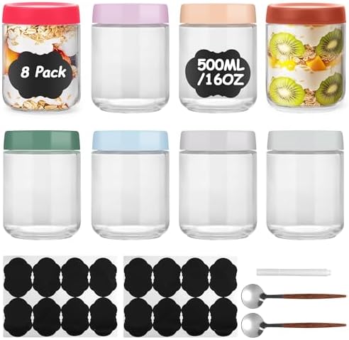 Lulonpon 8 Pieces 16 oz Overnight Oats Containers by Lulonpon