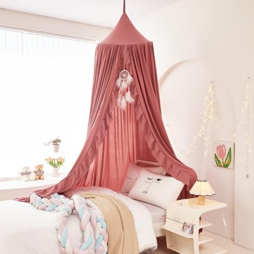 Mengersi Bed Canopy for Girls, Ruffled Canopy Bed Curtains Canopy for Girls Room - Image 2