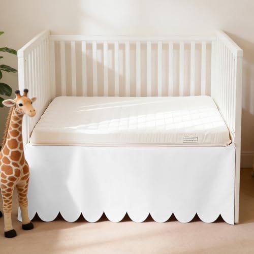100% Cotton Scallop Edge Crib Bed Skirt, 4-Sided Soft Breathable Cotton Bedding by ZaizaiHome